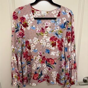 Cupio Floral Blouse - Red, Pink, Blue
